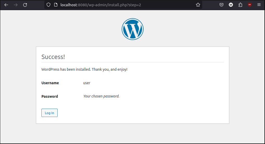 WordPress install complete