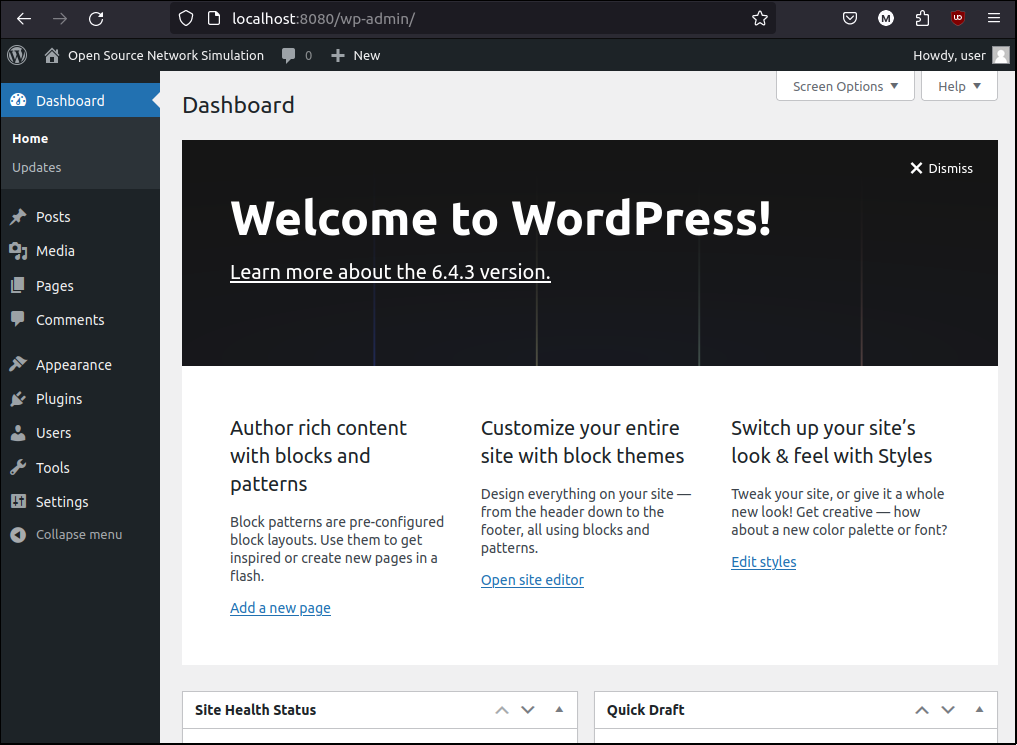 WordPress wp-admin dashboard