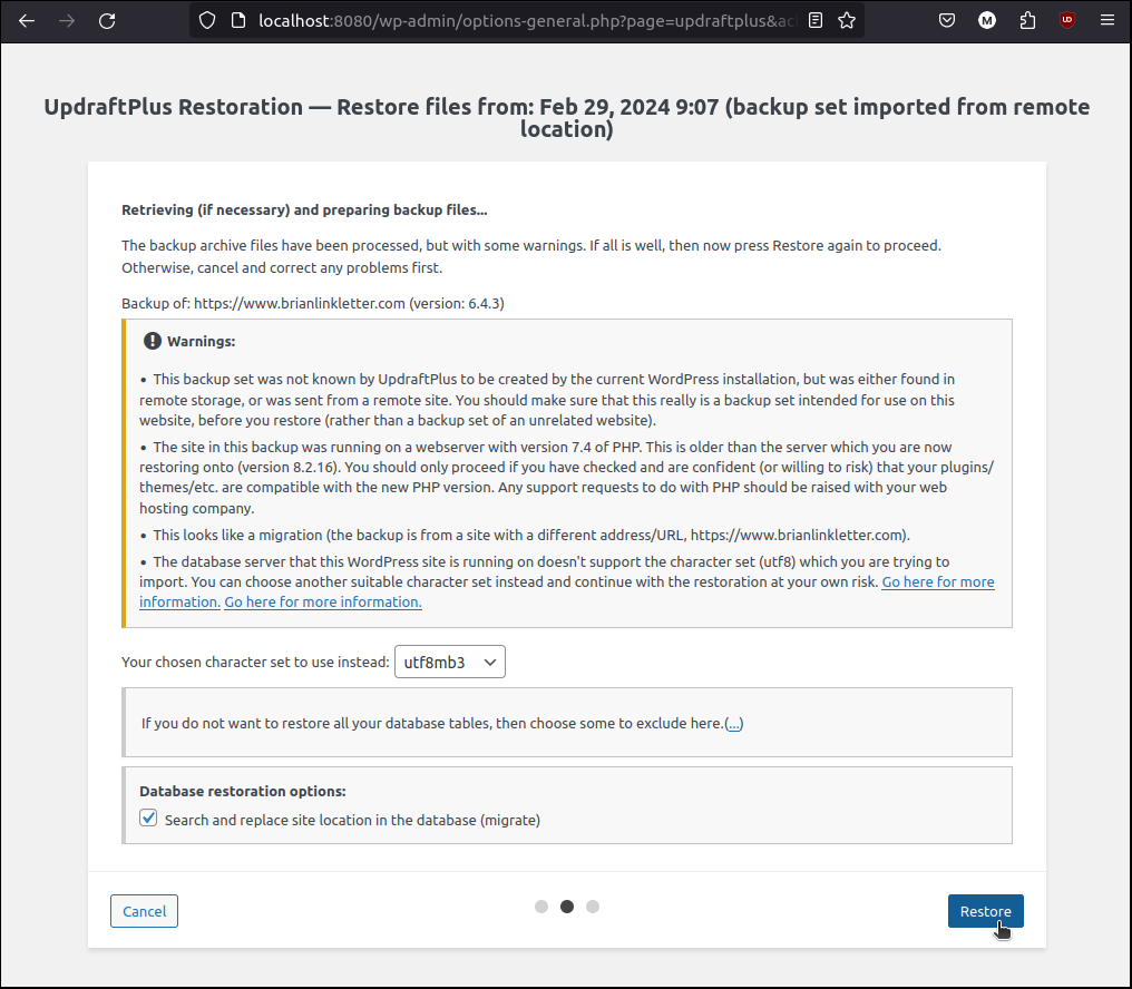 Migrate database