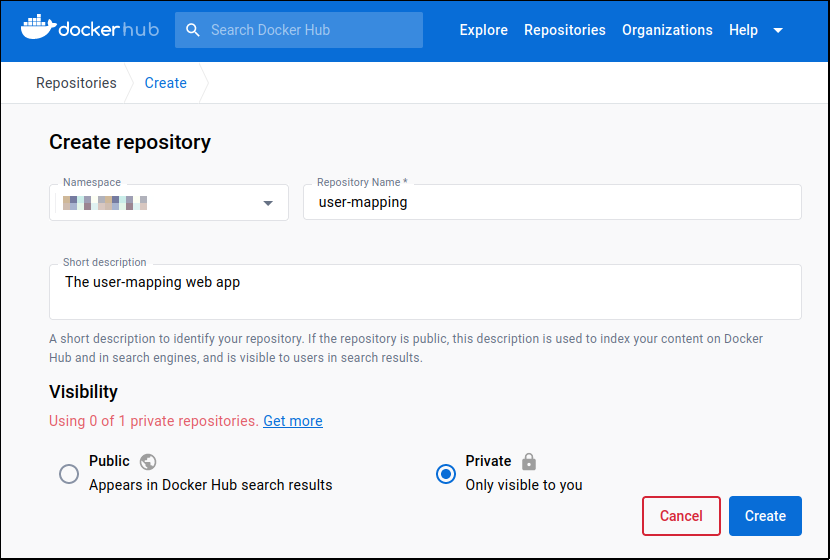 Create a private repo on Docker Hub